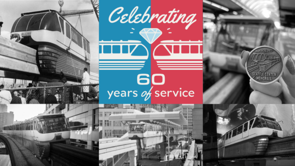 Graphic depicted the monorail celebrating 60 years of service, with photos of the monorail from 1962-present