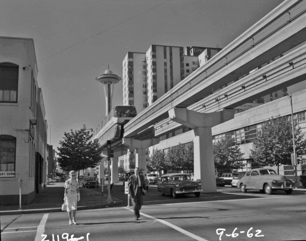 Monorail and Space Needle, 1962. Seattle Municipal Archives, Item 73485.